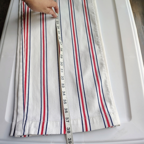 Express Women's High Waisted Striped Button Fly Cropped Wide Leg Jeans Stretch - Picture 8 of 17